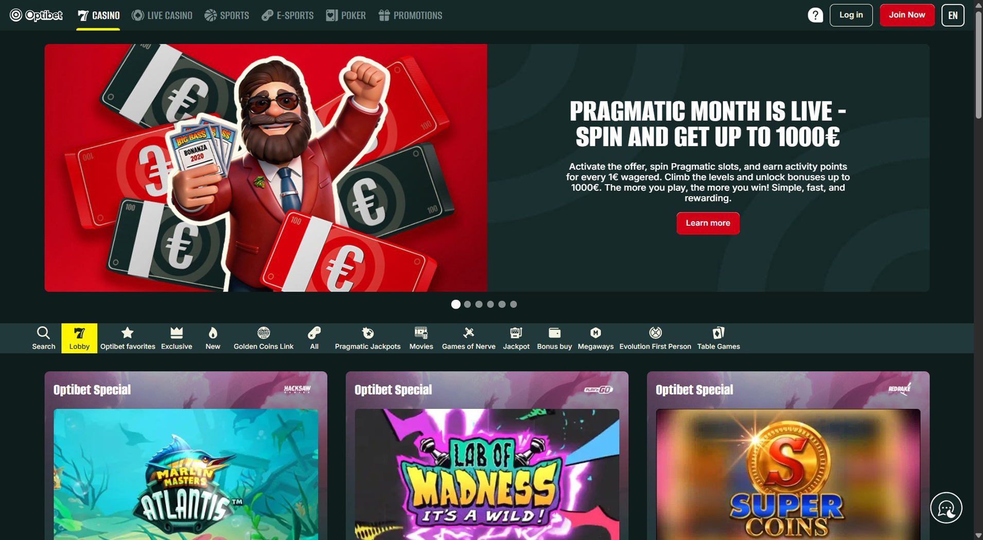 1. Optibet kazino- labākais tiešsaistes kazino izvēle